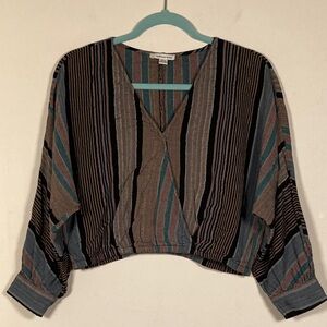 American Eagle Baja Bohemian Wrap Cropped Top Sz MD Festival Beachy Striped